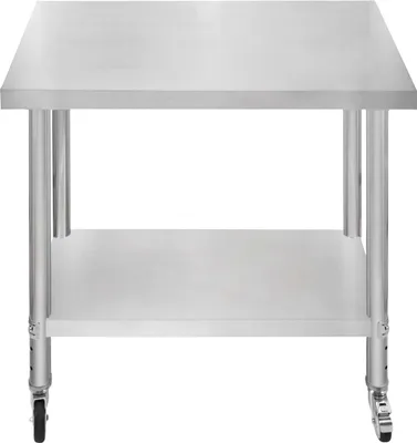 Image de Table de travail en acier inoxydable pour la restauration, table de préparation, table de cuisine, table de découpe, flexible, mobile, 4 roulettes, 2 freins, 4 pieds réglables, étagère inférieure réglable sur 3 positions, capacité de 160 kg, 60 x 90 x 86 cm