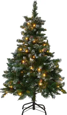 Produktbild von BELIANI Weihnachtsbaum 120 cm Grün Kunststoff Metall mit Schnee bestreut inkl. LED Beleuchtung Metallständer mit Zapfen geschmückt Weihnachten