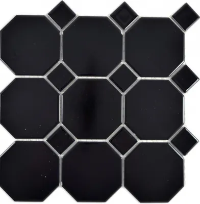 Produktbild von Keramik Mosaik Octa schwarz matt mit schwarz glänzend Mosaikfliese Wand Fliesenspiegel Küche Bad MOS13-Octa0311_f