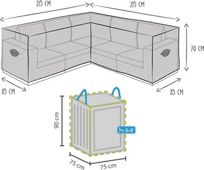 Produktbild von Schutzhülle 215x215cm für L-förmiges Garten Lounge Set + Hülle für 6-8 Kissen
