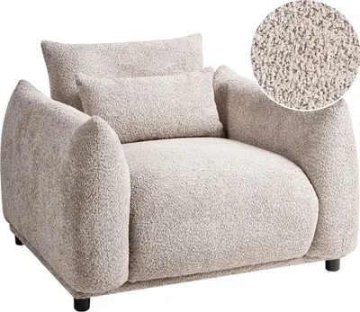 Produktbild von BELIANI Sessel Taupe aus Bouclé Stoff Schwarze Beine Niedrige Form Gepolstert Glamour Elegantes Design für Wohnzimmer Schlafzimmer Flur