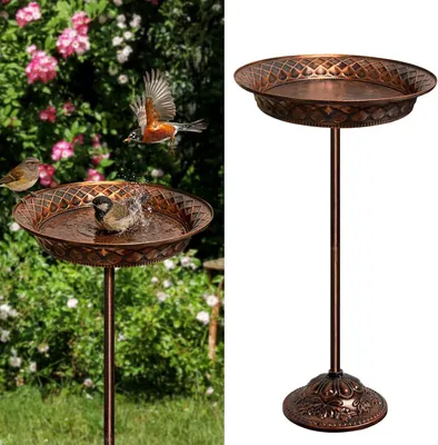 Imagen del producto de Bañera para pájaros de metal, color bronce envejecido, 70 x 27 cm, ideal para balcones y jardines
