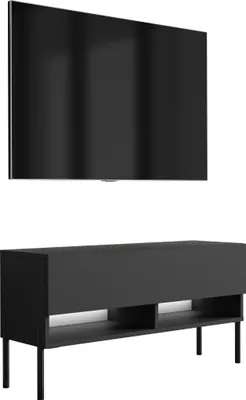 Obrázek produktu pro Nízká televizní skříňka 100 cm matná černá, rovné černé nohy, bílá LED, 100 × 32 × 52 cm