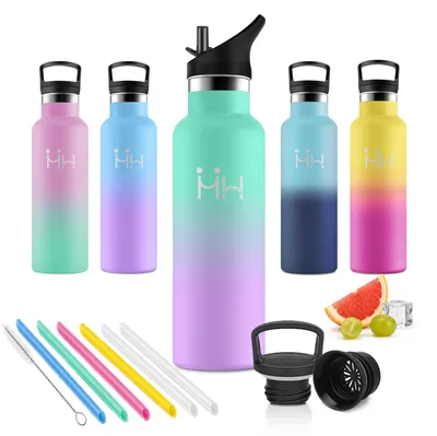 Produktbild von Edelstahl Trinkflasche 500ml, Isolierflasche mit Strohhalm, BPA-frei