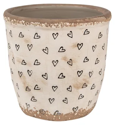 Imagen del producto de Macetas Clayre & Eef, diámetro 14 cm, altura 13 cm, color beige y , cerámica, con motivos de corazones