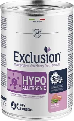 Zdjęcie produktu dla Exclusion Hypoallergenic Wieprzowina i groszek 400 g Karma mokra dla szczeniąt