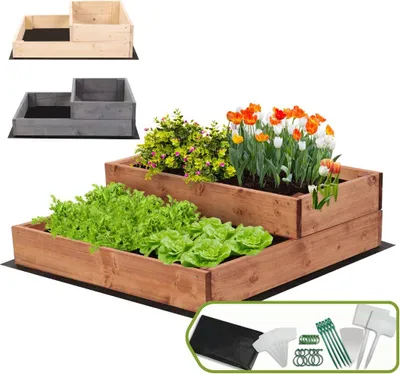 Produktbild von MODO24 Hochbeet Holz, Pflanzkasten, Massivholz, Kiefer, Kräuterbeet, Blumenkasten, Garten, Terrasse, 18x60x63 cm, Braun, ZP07