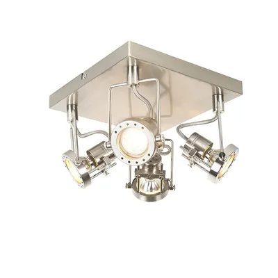 Produktbild von QAZQA - Industrie I Vintage I IndustrieSpot I Spotlight I Deckenspot I Deckenstrahler I Strahler I Lampe I Leuchte 4-flammig Spotbalken-flammig schwenkbar - Suplux I Wohnzimmer I Schlafzimmer - Stahl