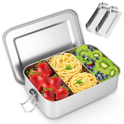 Edelstahl Lunchbox 1400 ml, 2 Fächer, auslaufsicher, BPA-frei