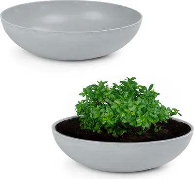 Image de Jardinière ronde ventrue de 30 cm pour l'extérieur, gris clair marbré
