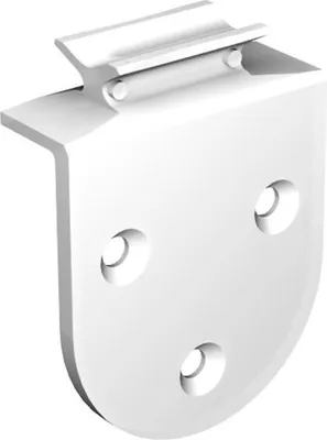 A white plastic bracket with a rail attachment and three screw holes.