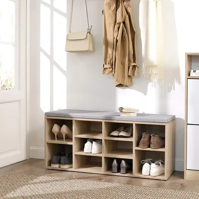 Immagine prodotto di Scarpiera VASAGLE, panca per scarpe con cuscino, per 10 paia di scarpe, 104 x 48 x 30 cm, in legno LHS10NL