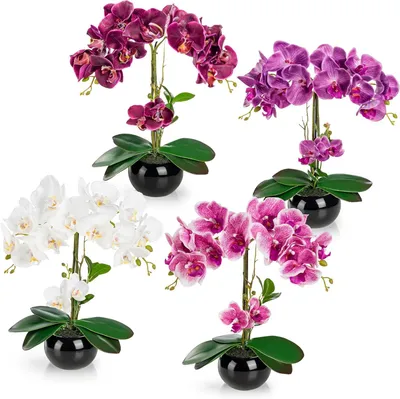 Productafbeelding van Kunstorchideeën Set - Decoratieve bloemen - Woonkamer decoreren - Echte keramiek potten - 40 cm hoog - Paars-lila-rosé-wit