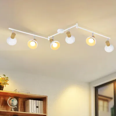 Image de ZMH Spot de plafond Couloir Plafonnier Intérieur 6 Flammes Projecteur Avec Pivotant Industriel Blanc Fer Spots de plafond E14 Sans ampoule