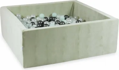 Produktbild von Bällebad 110x110x40 Samtig weich Hellmint – Mit 600 Bällen / Perlmutt, Hellmint, Metallic-Graphit