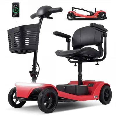 Image de Scooter électrique pour seniors, 4 roues, construction robuste, batterie 12 Ah (autonomie de 15 km), moteur 250 W, confortable et sûr, rouge