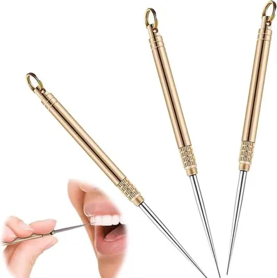 Produktbild von Zahnstocher - 3 Stück titanbeschichtet teleskopisch wiederverwendbar für Outdoor-Picknick Camping Reisen.