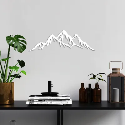 Image de Wallity, Mountain - 6, Accessoire mural décoratif en métal, 100 % METAL, blanc, 70 x 22 cm