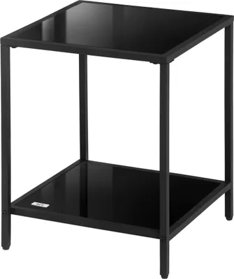 Produktbild von Beistelltisch mit gehärteten Glasplatten, 2 Ebenen, klassisches Design mit Metallstruktur, Schwarz