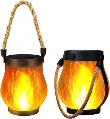 Image de Torches externes réalistes à énergie solaire, lot de 2, étanches (IPX4), batterie de 1 500 mAh, rechargeables par USB