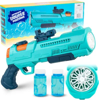 Zdjęcie produktu dla Pistolet do baniek niebieski mocny prezent dla dzieci automatyczna bazooka 2 płyny zestaw