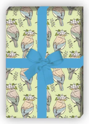 Produktbild von Niedliches Hochzeits Geschenkpapier mit Vogel Hochzeit, grün - G11848, 32 x 48cm