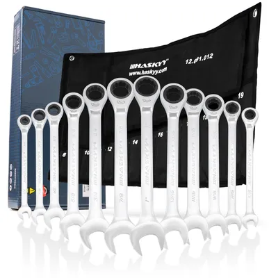 Produktbild von HASKYY 12tlg Zoll-Ratschenschlüssel-Satz 1/4"-1" Ringmaul Gabelschlüssel