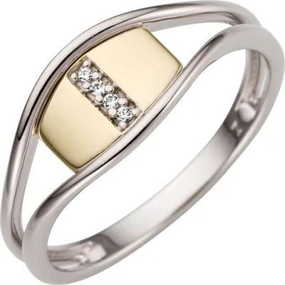 Produktbild von Ring aus 585 Gold Gelbgold & Weißgold bicolor mit 4 Brillanten Fingerring Damen Innenumfang 54mm  Ø17.2mm