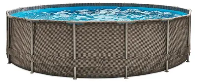 Produktbild von Summer Waves Active Frame Pool Aufstellpool rund inkl. Zubehör Rattanoptik braun Ø 457x107 cm