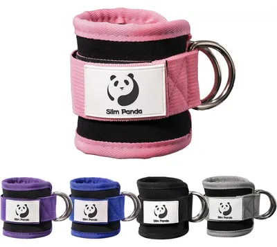 Image de Sangles de cheville pour exercices de musculation avec poulies, équipées de D-rings et d'un support en néoprène, couleur rose