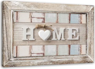 Produktbild von Leinwandbild home-schriftzug mit herz in rahmen im vintage-stil 60x40 cm Feeby beige wandbild bereit zum aufhängen