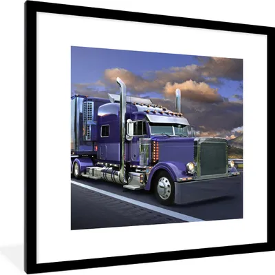 Produktbild von MuchoWow® Gerahmtes Poster Violettfarbener Lkw 40x40 cm - Poster mit Schwarzem Bilderrahmen Wandposter Rahmen Foto Bilder - Poster - Plakat im Rahmen