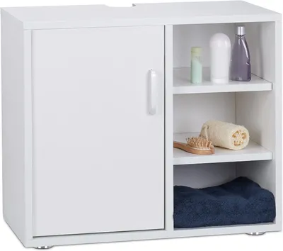 Immagine prodotto di Mobiletto sotto lavabo - Con una anta - Armadietto da bagno - Con vano a giorno - 3 ripiani - Mobiletto sotto WC 51 x 60 x 32 cm - Bianco