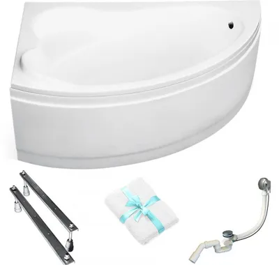 Produktbild von Aqua For You | Besco Badewanne Asymmetrisch Ada Links - 160x100 Cm - Antibakterielle Beschichtung - mit Verkleidung - mit Siphon - mit Beinen