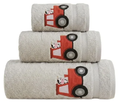 Produktbild von Kinderhandtuch 100% Baumwolle 50x90 cm Grau Traktor