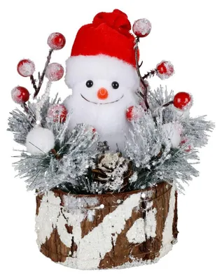 Produktbild von Weihnachtlicher Deko-Schneemann aus Styropor auf Baumstumpf