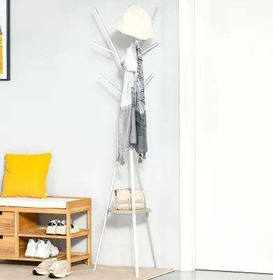 Produktbild von Garderobenständer, Kleiderständer mit Ablage und 8 Haken Jackenständer, Moderner Garderobe für Kleidung Hut Tasche