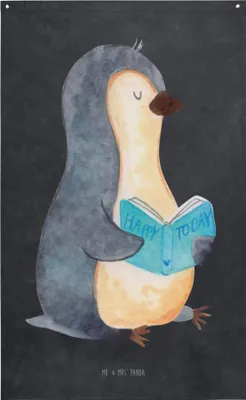 Produktbild von Mr. & Mrs. Panda Gobelin Pinguin Buch - Kreidetafel - Geschenk, Lesen, Tapisserie, Ferien, Tapestry, Wandbild, Ausruhen, Freizeit, Urlaub, Nichtstun, Wandteppich, Boho