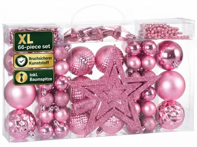 Produktbild von DEUBA® Weihnachtskugeln 66tlg Baumschmuck-Set mit Sternen Kunststoff Rosa, KI-generiertes Bild