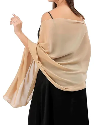 Image de Écharpe en mousseline pour femme, style été, foulard, étole de cérémonie, couleur champagne, or, dimensions : 200 x 70 cm