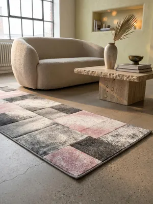 Produktbild von Wohnteppich Karomuster Modern Waschbar Strapazierfähig | Läufer Pink 80x300 cm Wohnzimmer Schnelltrocknend  | LATEMAR – Kadima Design