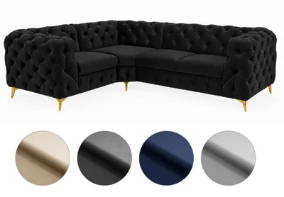 Produktbild von Ecksofa Moet L-Form schwarz 202x262 cm groß – Wohnlandschaft modern, gesteppt, Bonellfederkern, frei stellbar