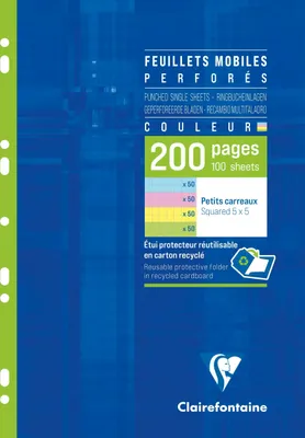 Produktbild von Clairefontaine 5x Pkg 100 Bl Ringbucheinlagen, A4, 90g, kariert Sortiert 175112C