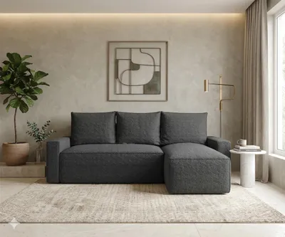 Produktbild von CORNERO Ecksofa mit Schlaffunktion HAVANA in L-Form Sofa mit Schlaffunktion und Bettkasten EckcouchEcksofa L-Form Dunkelgrau Ottomane Rechts