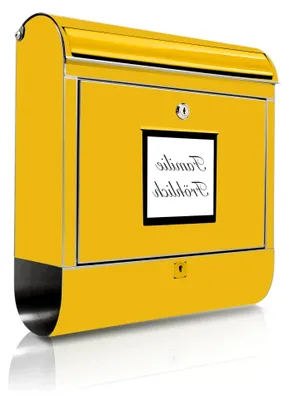 Produktbild von Edelstahl Briefkasten personalisiert 38x43x12cm & 2 Schlüssel - rostfreier Edelstahl mit Zeitungsfach - Postkasten A4 Einwurf inkl. Montagematerial - Motiv Briefkasten Gelb