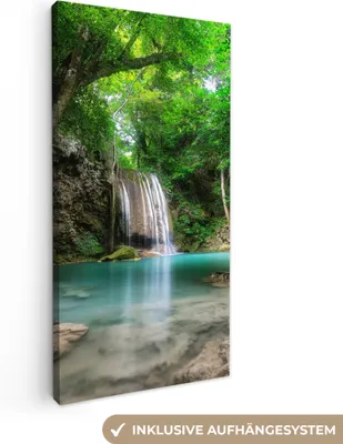 Produktbild von MuchoWow® - Leinwandbilder - Dschungel - Wasserfall - Pflanzen - Wasser - Natur, Wandbild, Wanddeko Bilder Wohnzimmer, 20x40 cm