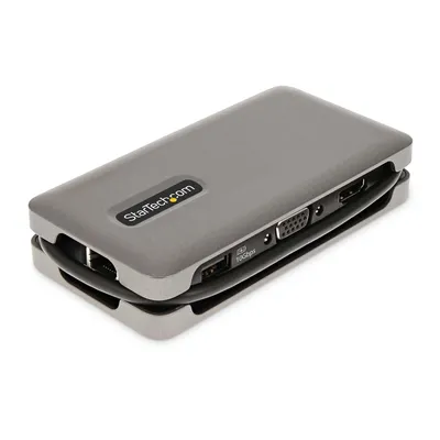 Produktbild von StarTech.com USB-C Multiport Adapter, HDMI/VGA, 4K 60Hz Video, 3-Port USB Hub, 100W Power Delivery Pass-Through, GbE, USB Type-C Travel Dock w/ Charging, 1ft/30cm Wrap-Around Cable - Mini Laptop Docking Station (DKT31CVHPD3)