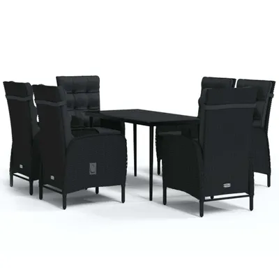 Produktbild von vidaXL 7-tlg. Garten-Essgruppe mit Kissen Schwarz