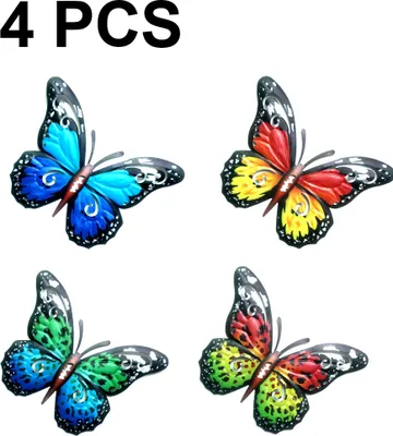 Produktbild von 4 Stücke Metall Schmetterlinge Wanddeko Wand Deko Schmetterling Gartendeko wohnzimmer garten dekoration gartendekoration wanddekoration Skulptur Statuen Home Dekorationen balkon Outdoor-Zaun Terrasse