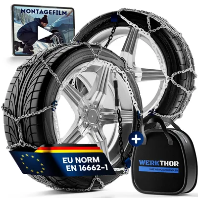 Produktbild von WERKTHOR Schneeketten 2x – Zugelassene Metall Schneeketten für PKW, optimaler Grip, schnelle Montage & passend für diverse Reifengrößen